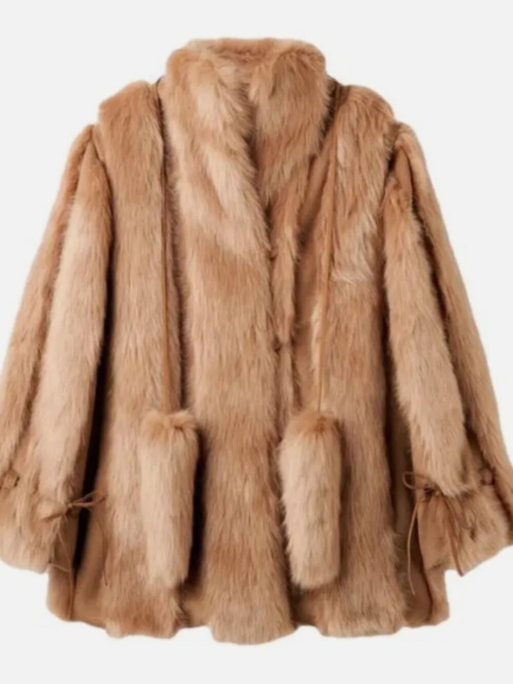 Malene Birger Kaliies Faux Fur Brown Coat Button Front Closure Tassels Sz Large - Picture 2 of 13